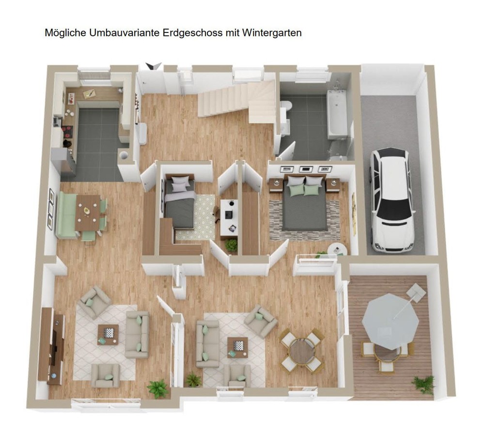 Mögliche Umbauvariante Erdgeschoss mit Wintergarten Mögliche Umbauvariante Erdgeschoss mit Wintergarten