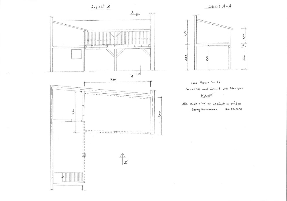 Grundriss und Schnitt Schuppen Grundriss und Schnitt Schuppen