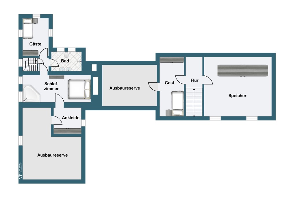 1. Obergeschoss Haupt- und Nebenhaus 1. Obergeschoss Haupt- und Nebenhaus
