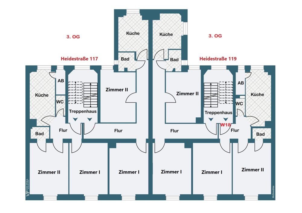 Grundriss 3. Obergeschoss Haus 117 & 119 Grundriss 3. Obergeschoss Haus 117 & 119