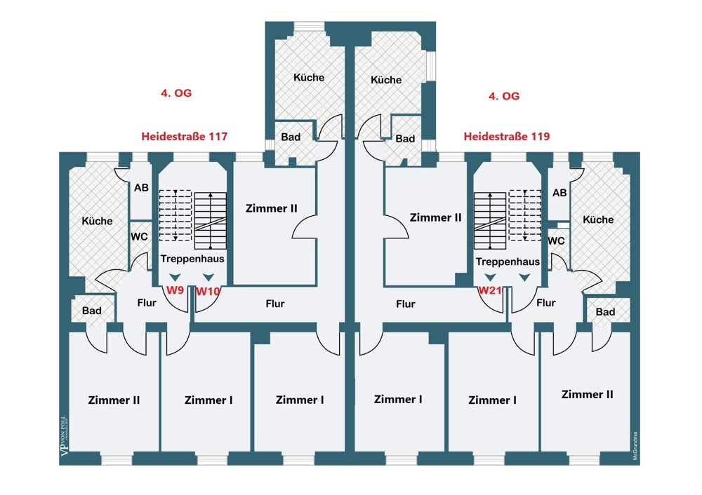 Grundriss 4. Obergeschoss Haus 117 & 119 Grundriss 4. Obergeschoss Haus 117 & 119