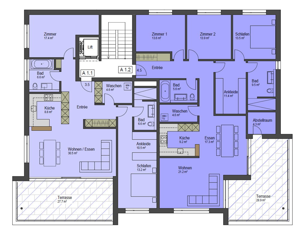 Haus A Übersicht 1. OG WHG A 1.1; WHG A 1.2 Haus A Übersicht 1. OG WHG A 1.1; WHG A 1.2