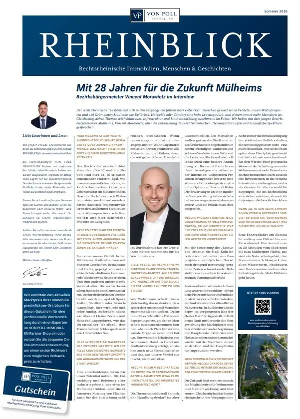 Article du journal Rheinblick sur VON POLL IMMOBILIEN à Cologne-Dellbrück