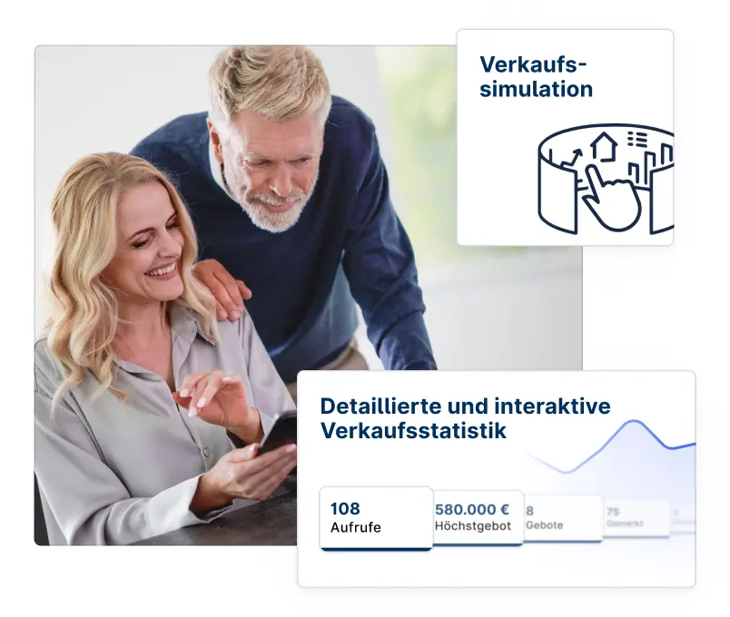 Frau zeigt ihrem Partner auf dem Tablet detaillierte und interaktive Verkaufsstatistiken