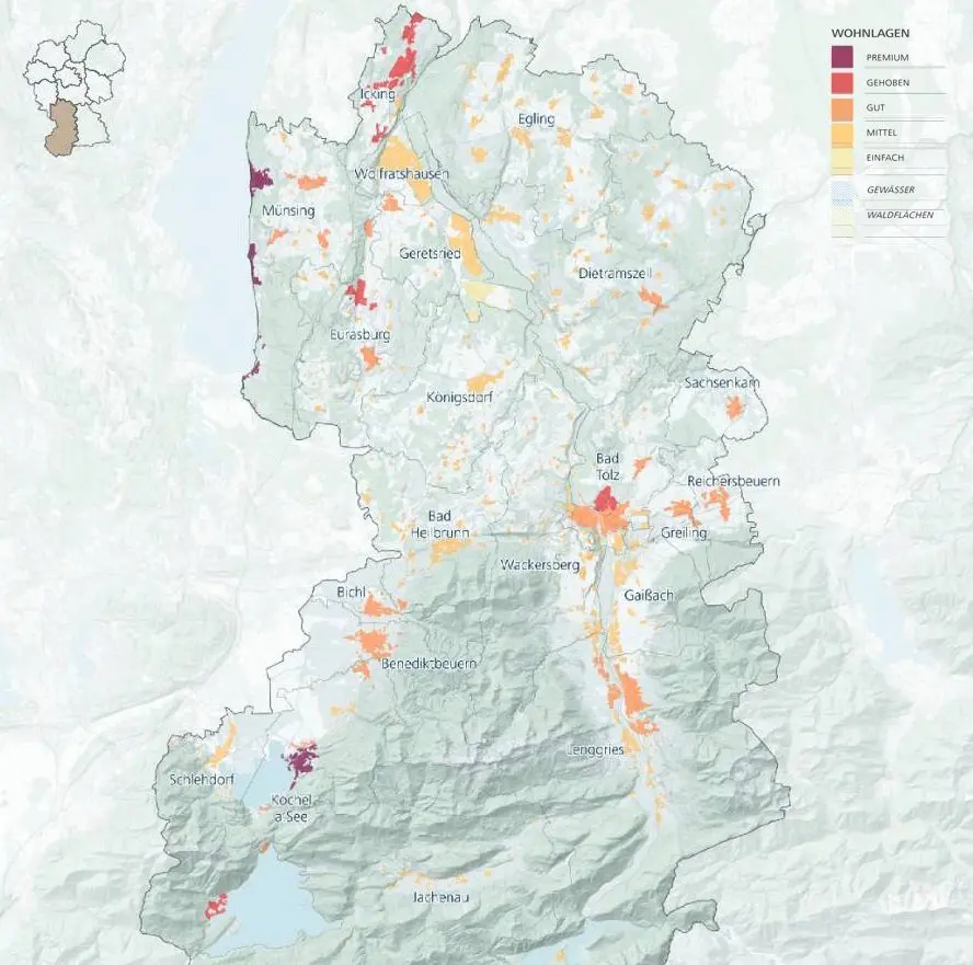Wohnlagenkarte für Bad Tölz und Münchner Umland