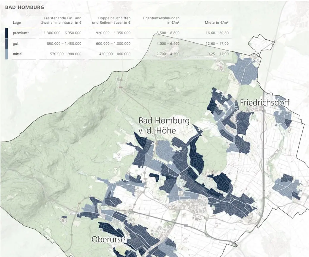 Wohnlagenkarte Bad Homburg mit Preis-Legende