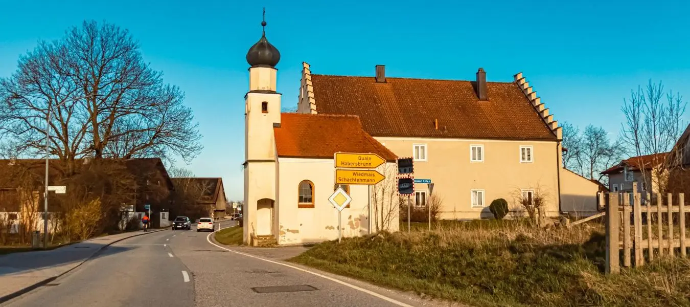 Chapel on a sunny winter day at Mariakirchen, Arnstorf, Rottal-Inn, Bavaria, Germany