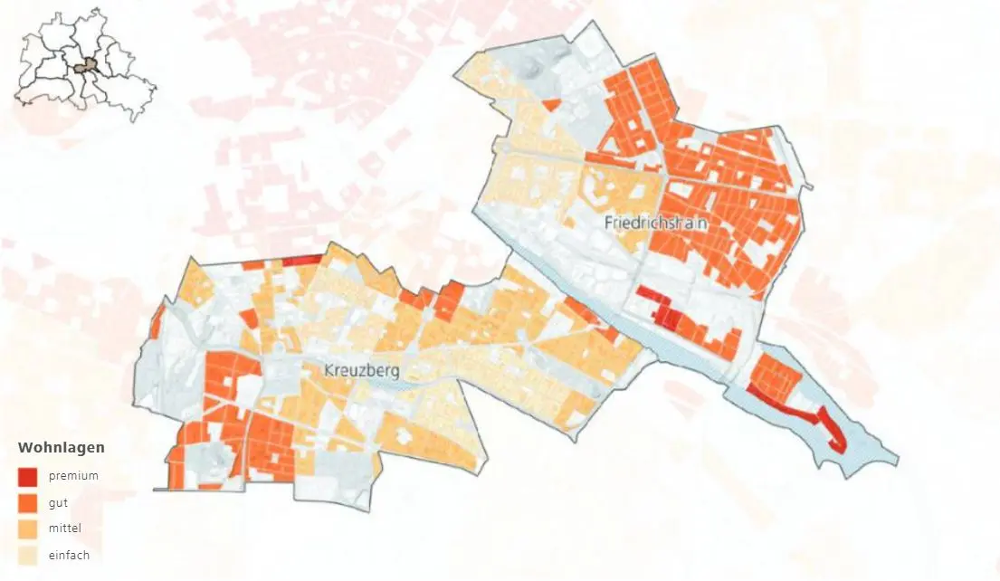 Wohnlagenkarte Berlin-Friedrichshain und Kreuzberg