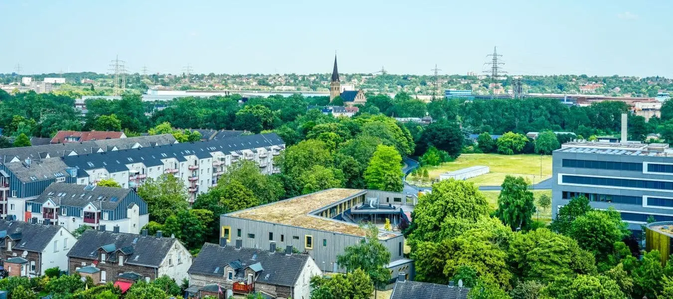 Blick auf Mühlheim an der Ruhr. Stadt im Ruhrgebiet.