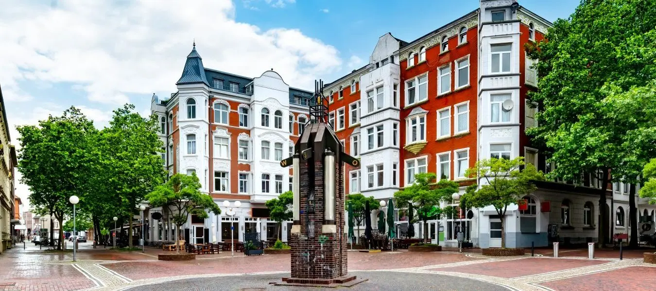 Residential and commercial buildings on the Börsenplatz -stock exchange square in Wilhelmshaven, Lower Saxony, Germany