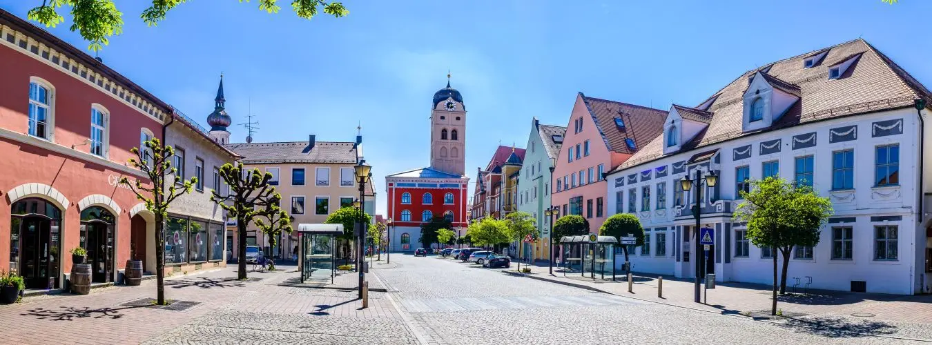 Erding, Germany - April 25: historic buildings at the famous old town of freising on April 25, 2020