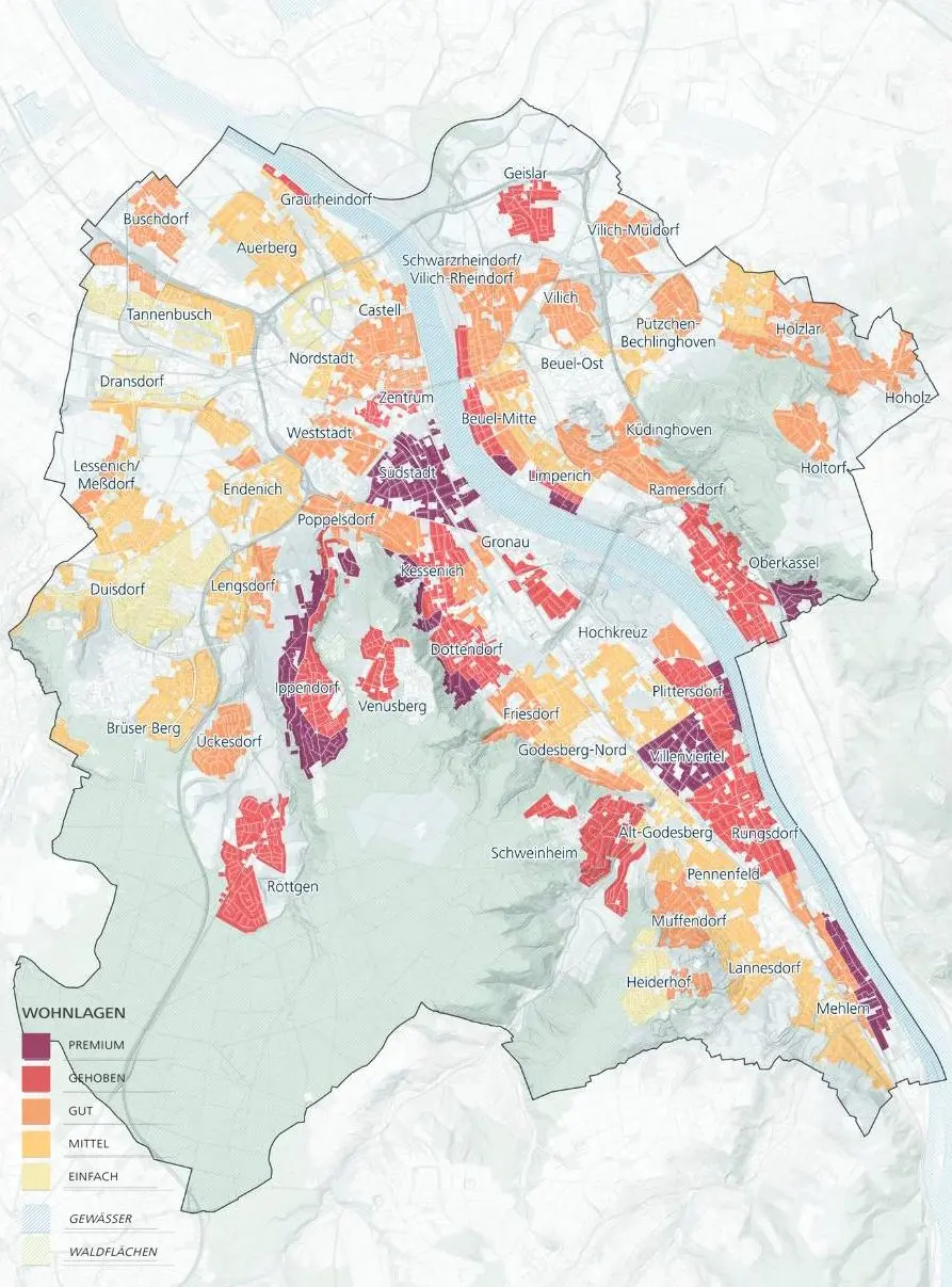Wohnlagenkarte für Bonn und Bad Godesberg