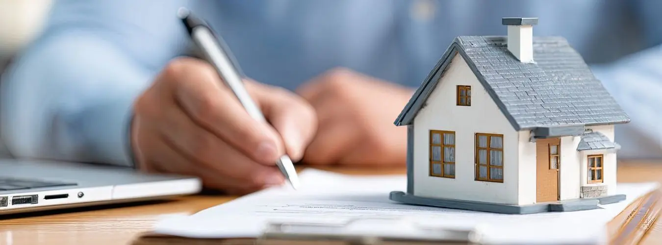 Unterzeichnung eines Vertrags für ein neues Zuhause auf Basis eines Musterhauses