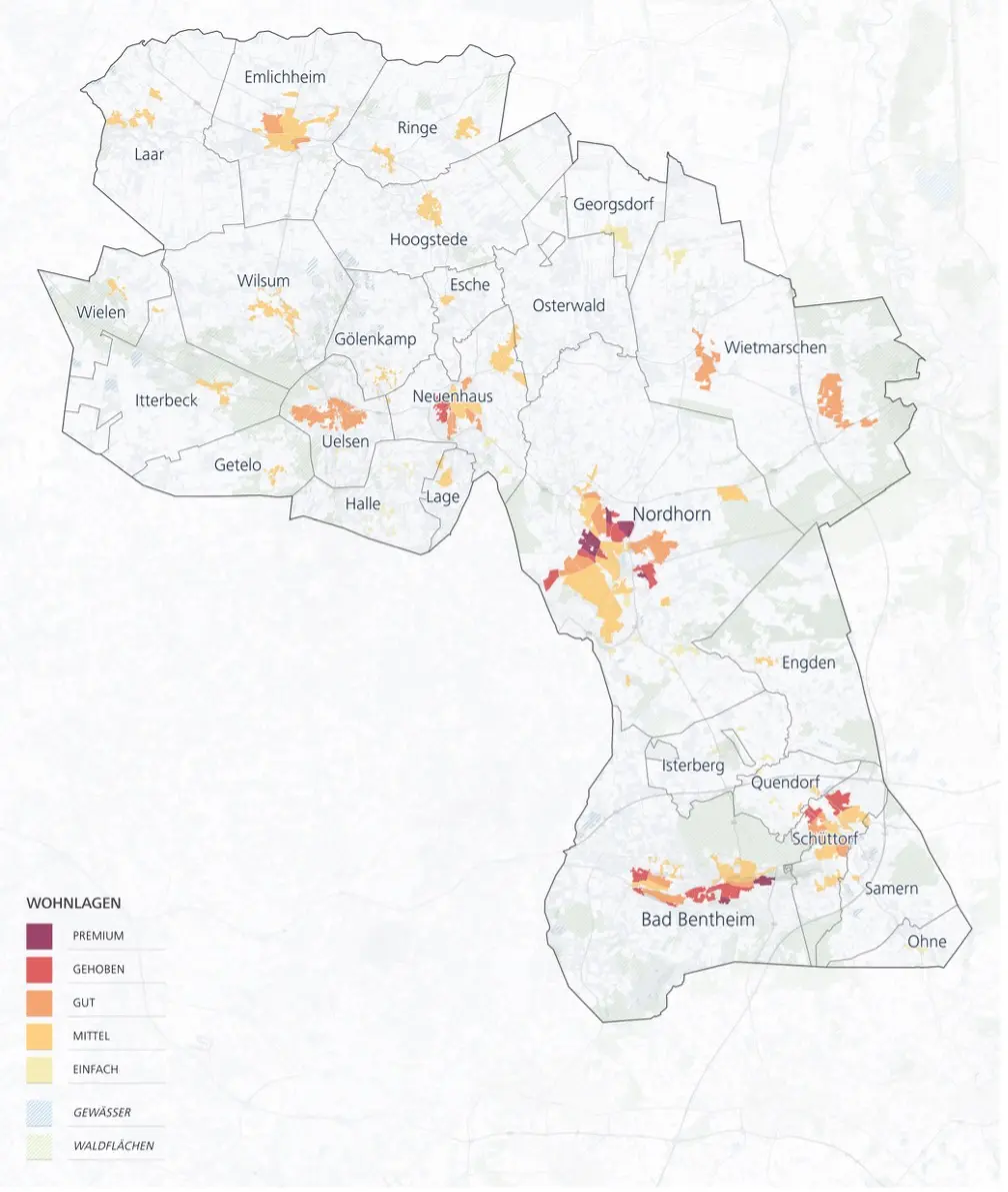 Grafik: Wohnlagenkarte Landkreis Grafschaft Bentheim