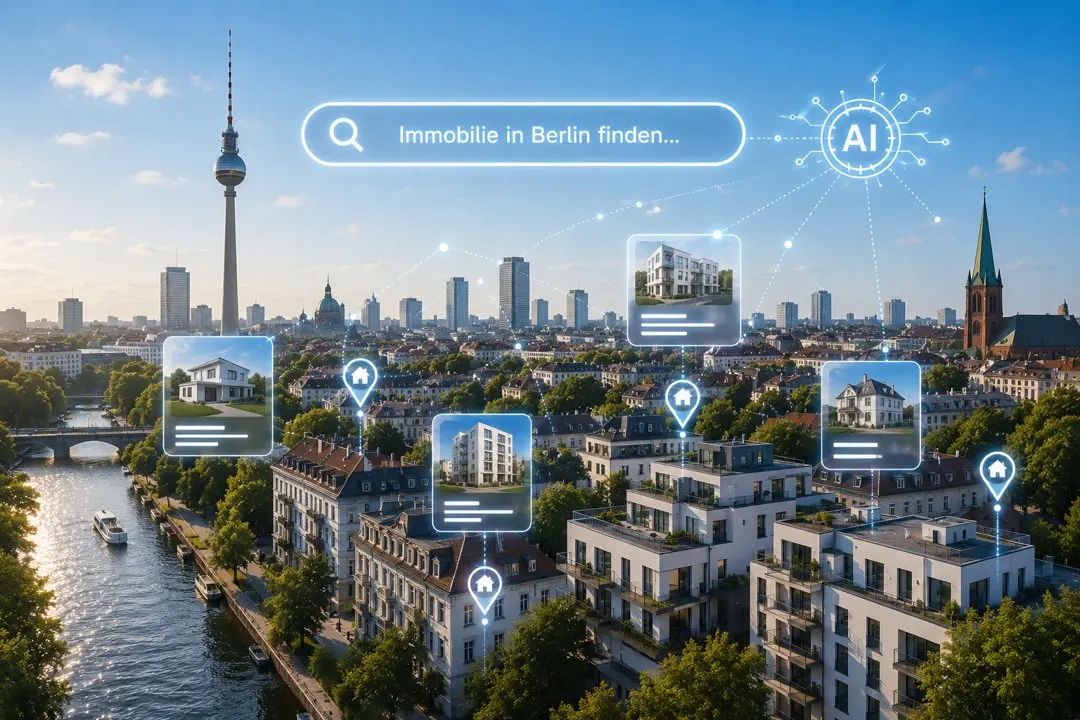 KI-generierte Illustration zur Immobiliensuche mit KI und ChatGPT in Berlin