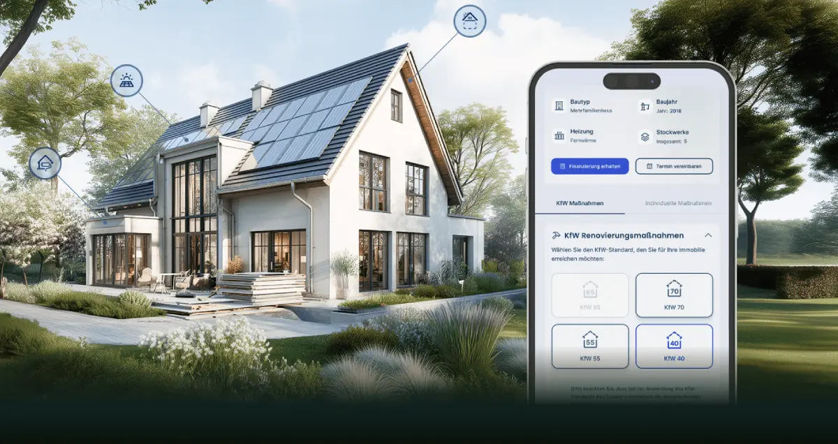 Haus und Smartphone mit Energie-und Sanierungsplaner