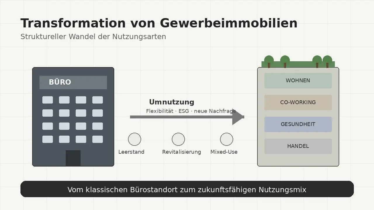Moderne Gewerbeimmobilie mit Büro- und Logistikflächen – Symbolbild für den Strukturwandel der Nutzungsarten 2026
