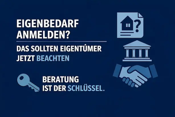 Graphic on the topic of termination for personal use: Dark blue background with concise typography and symbols for real estate, law, and consulting.