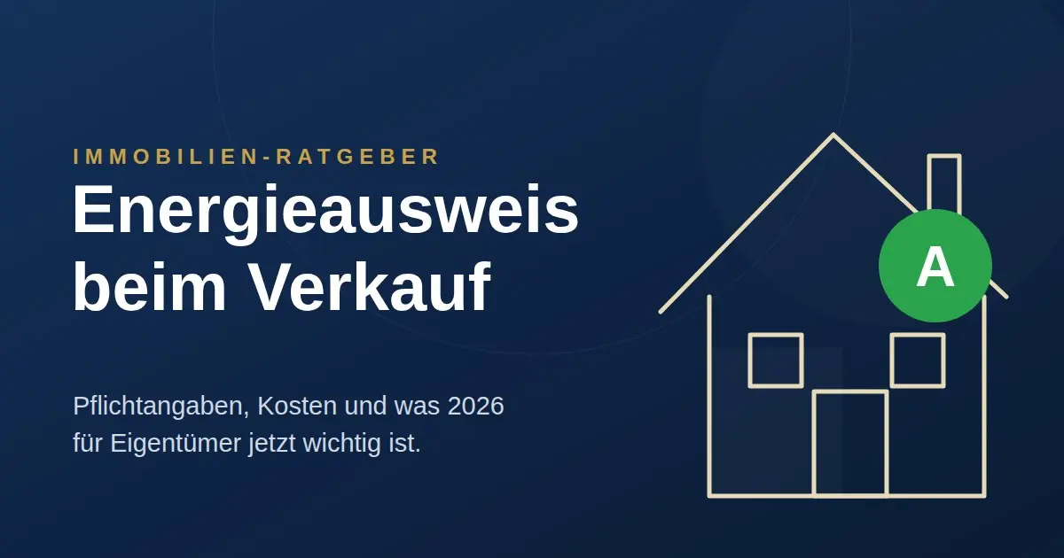 Elegantes dunkelblaues Titelbild mit goldenem Akzent zum Thema Energieausweis 2026 für Immobilien in Viersen, Nettetal und Grefrath – von Poll Immobilien.
