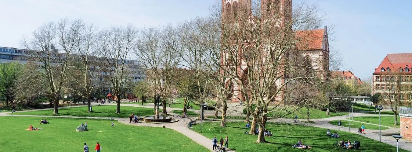 Students in a university park
