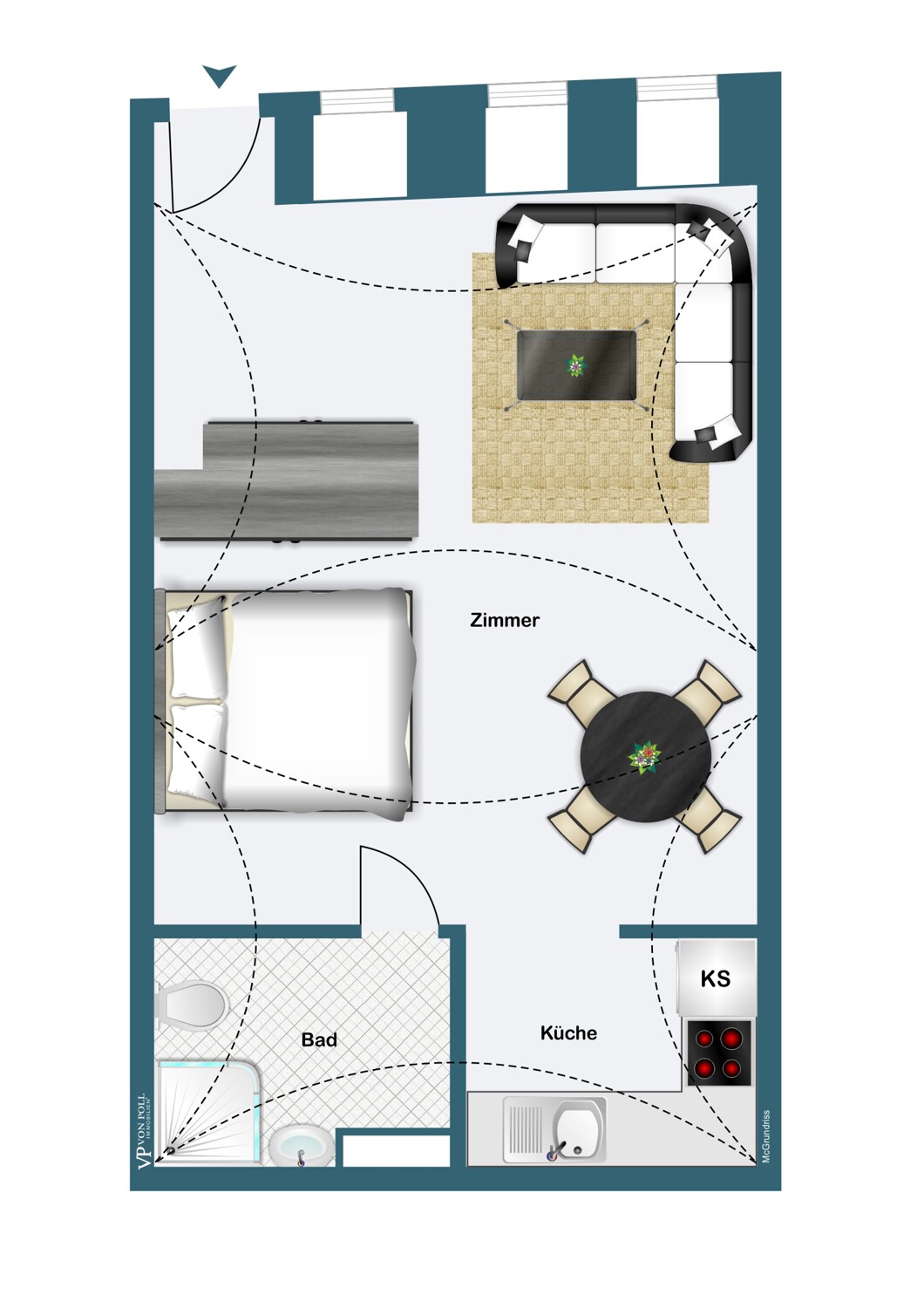 Durchdachte Raumaufteilung auf ca. 33 m² Wohnfläche