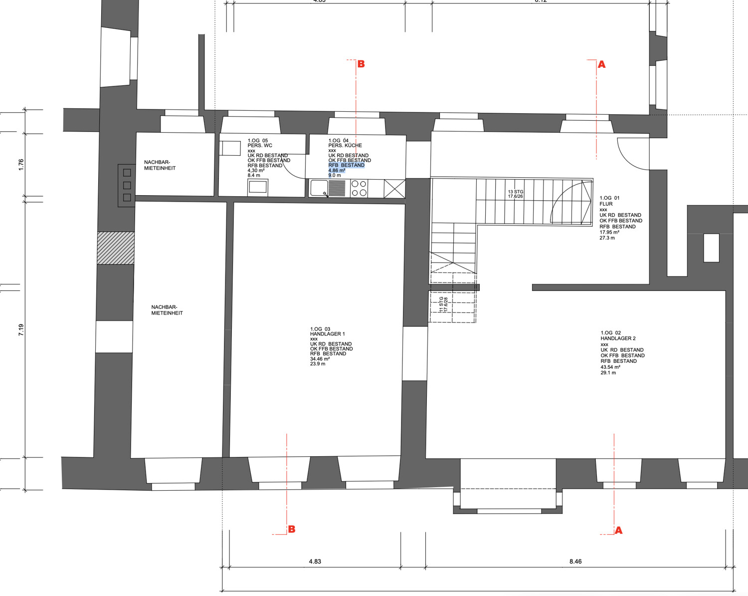 Grundriss Büro - Lager 1. OG