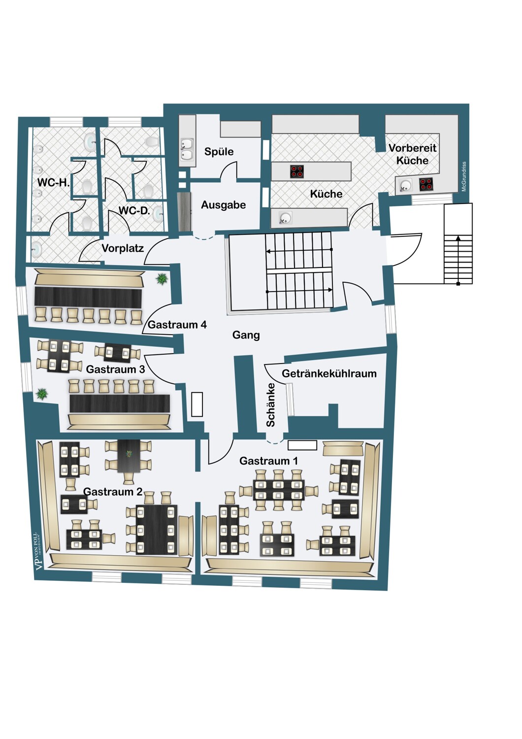 Grundriss 1. Obergeschoss – Gastronomieflächen