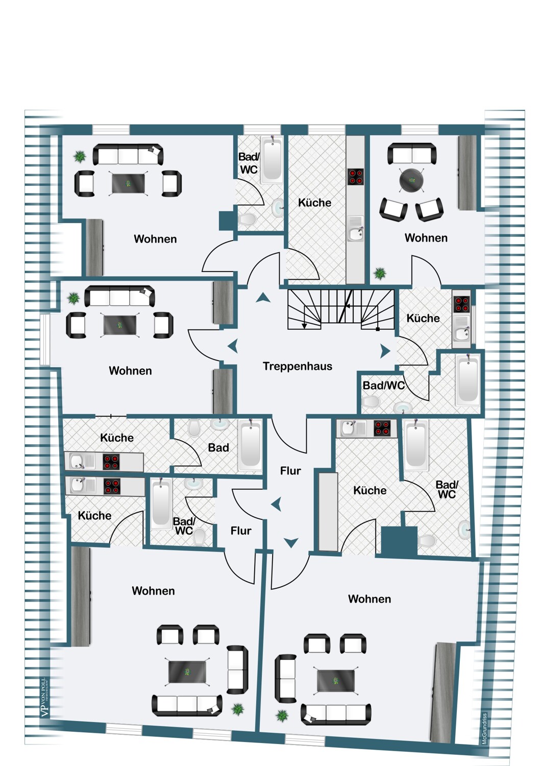 Grundriss 1. Dachgeschoss – Wohnungen/Appartements