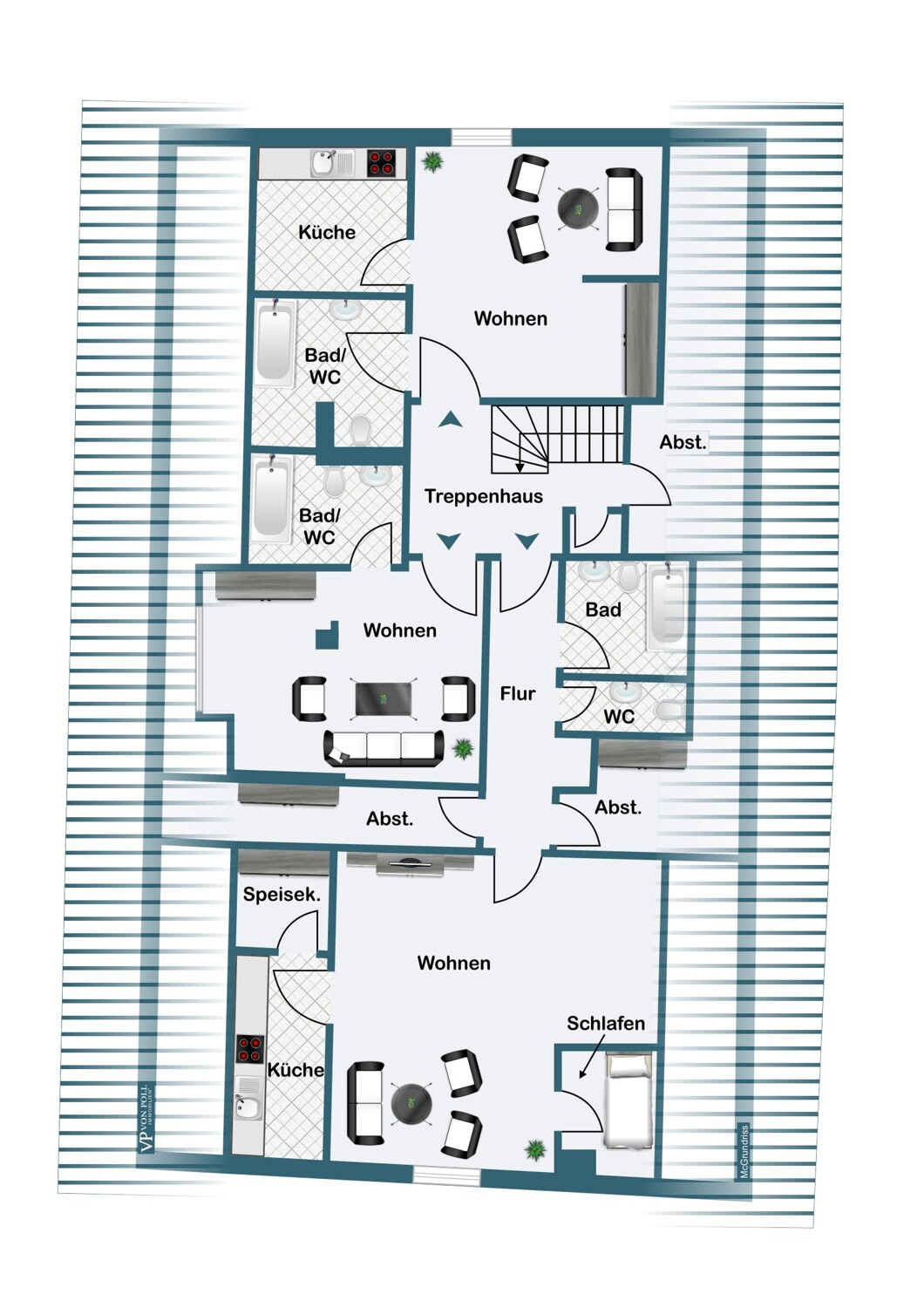Grundriss 2. Dachgeschoss – Wohnungen/Appartements