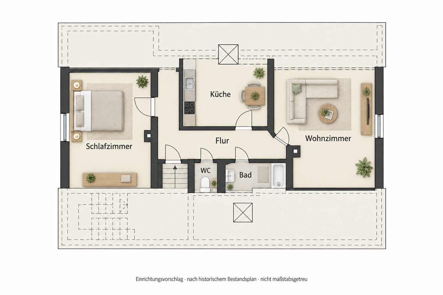Dachgeschoss – möblierter Einrichtungsvorschlag