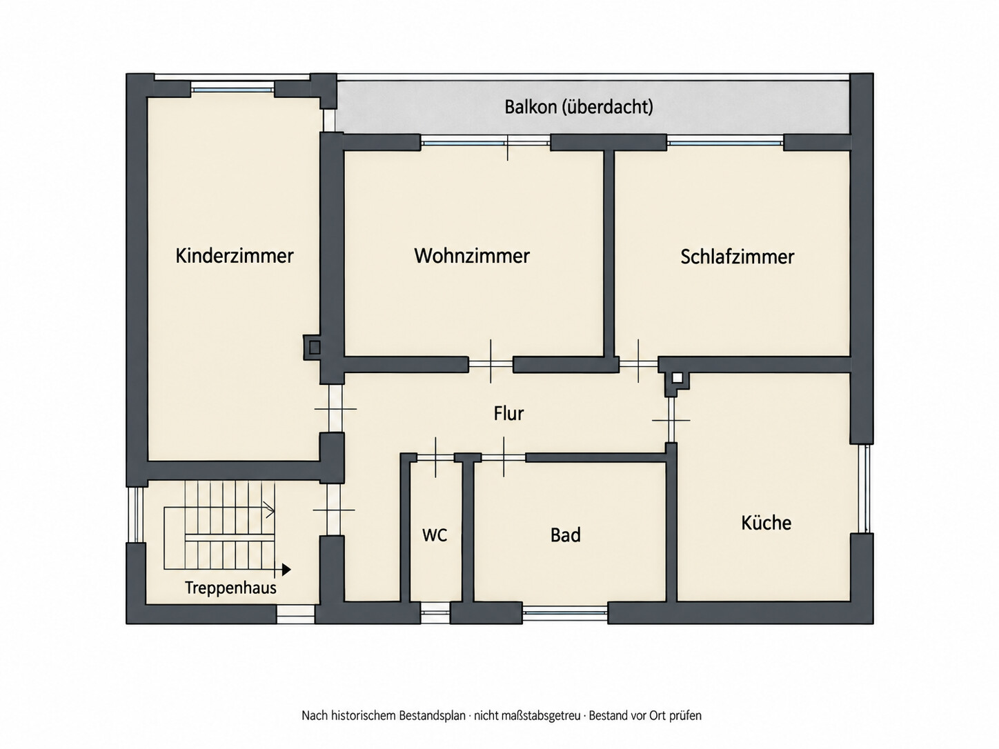 Grundriss Obergeschoss mit Balkon – historischer Plan