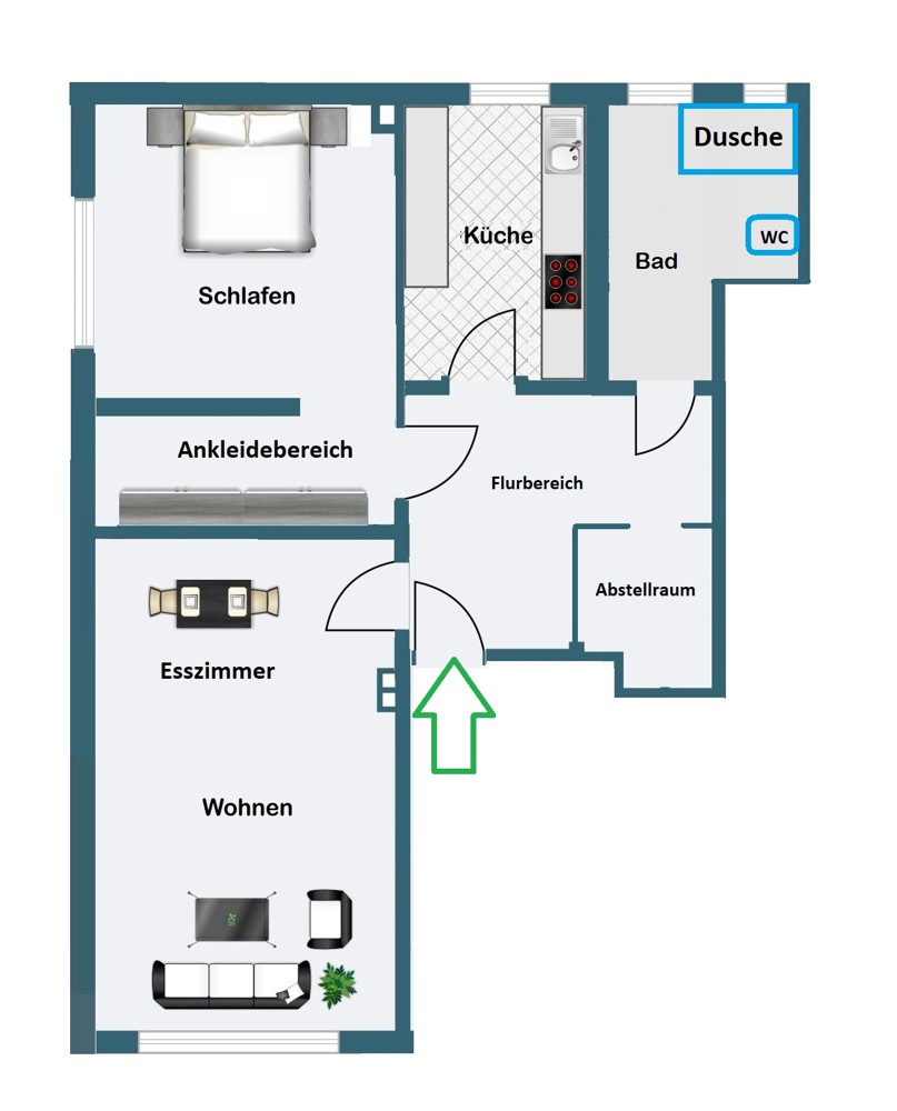 EG Wohnung mit modernem Badezimmer
