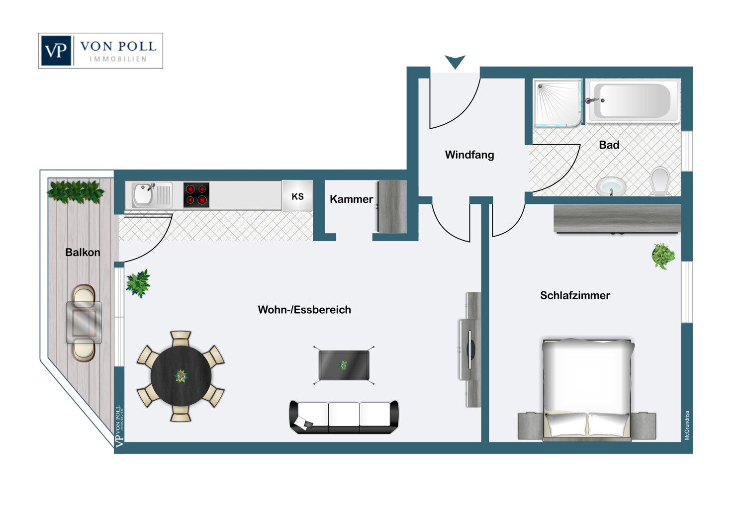 Attraktive 2-Zi-Wohnung mit Südbalkon & Tiefgaragenstellplatz für Kapitalanleger oder Eigennutzer