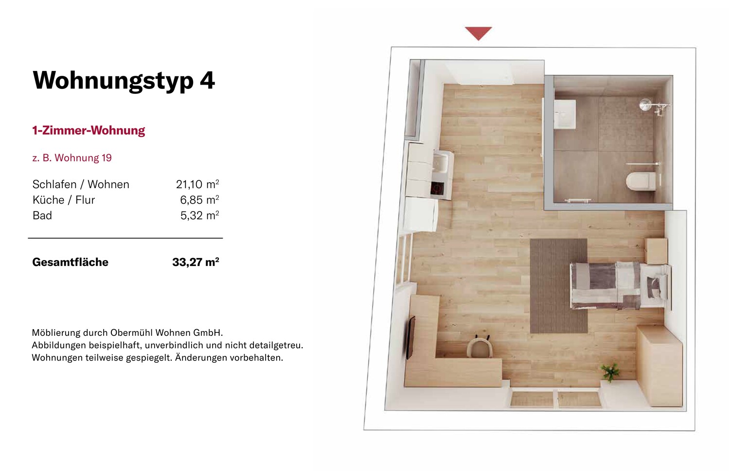 Grundrissbeispiel 1-Zimmer Wohnung 33 m²