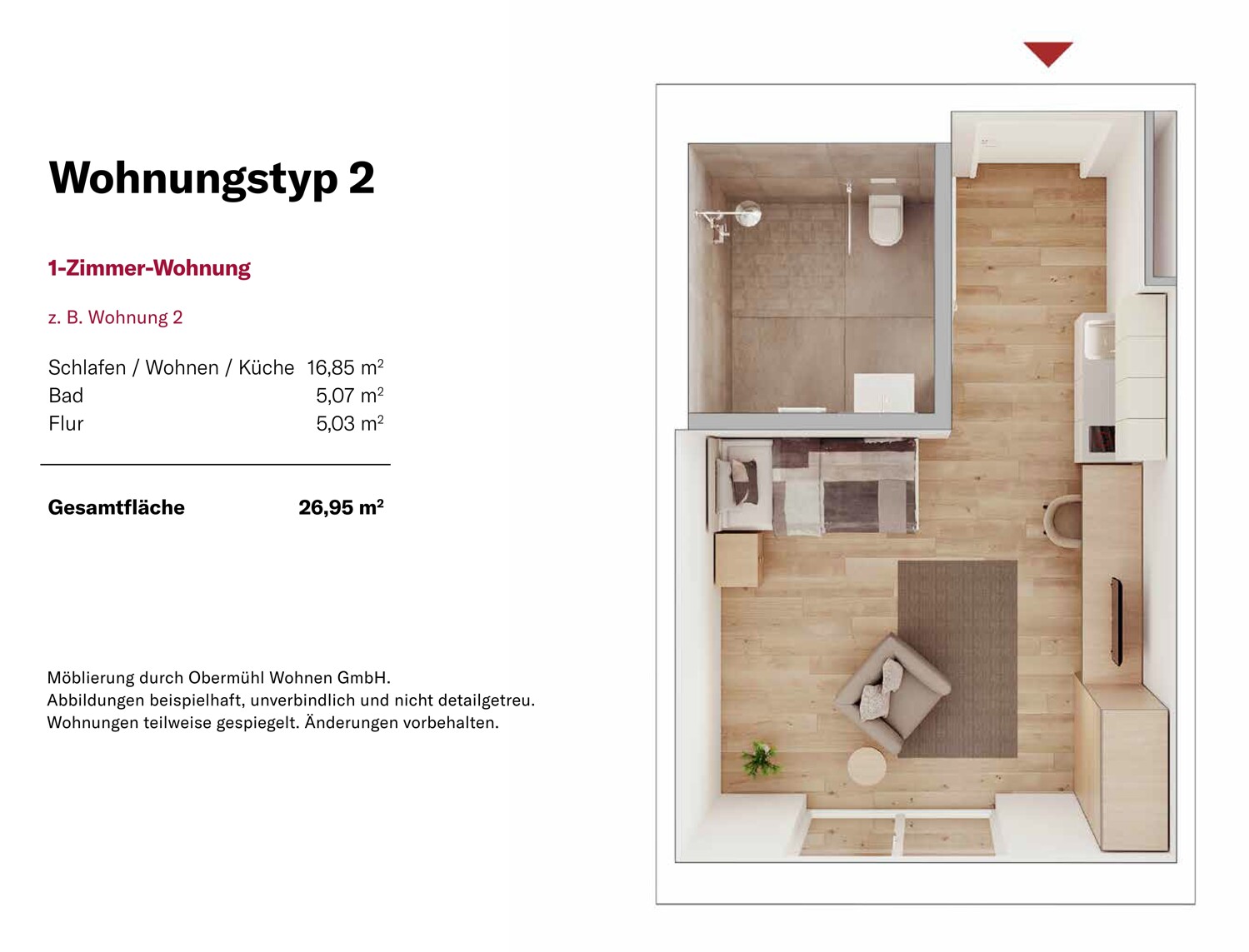 Grundrissbeispiel 1-Zimmer Wohnung 27 m²
