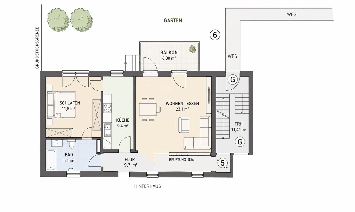 Neuenheim Marktplatz: 2-Zimmer-Wohnung mit Garten & Balkon