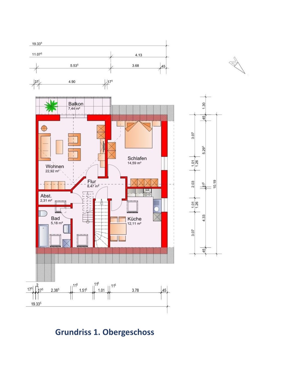 Grundriss 1. Obergeschoss rechts Grundriss 1. Obergeschoss rechts