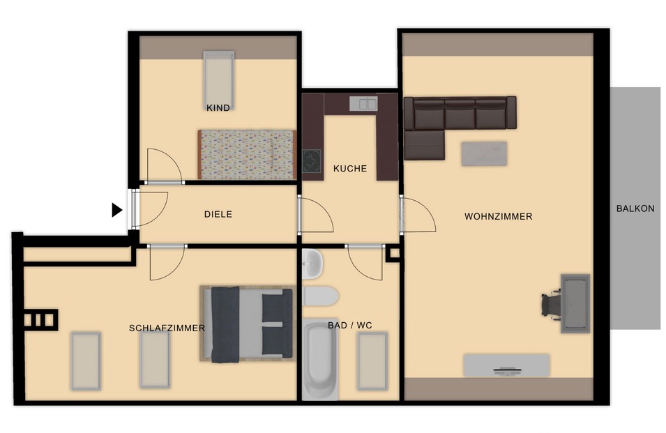 Schöne 3 Zimmer-Dachgeschoss Wohnung in Top-Lage mit EBK.