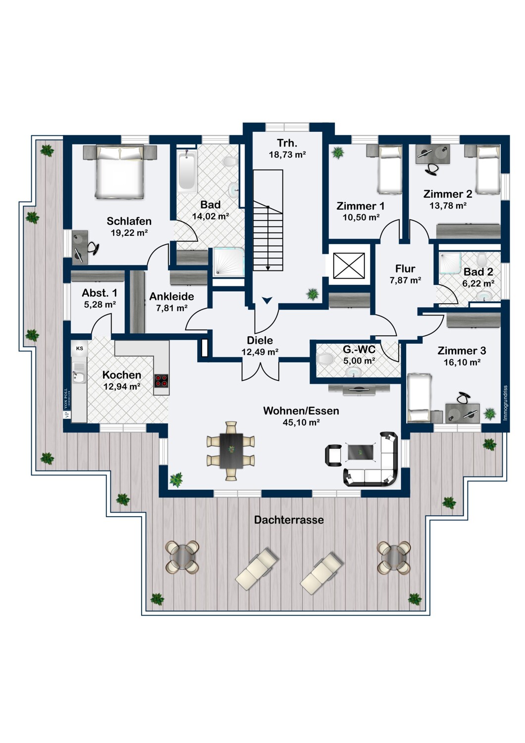 Einmalige und großzügige Penthousewohnung mit Aufzug, Tiefgaragenstellplatz und Carport