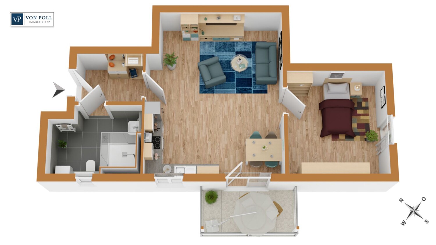 Grundriss Wohnung 16 mit knapp 52 m²