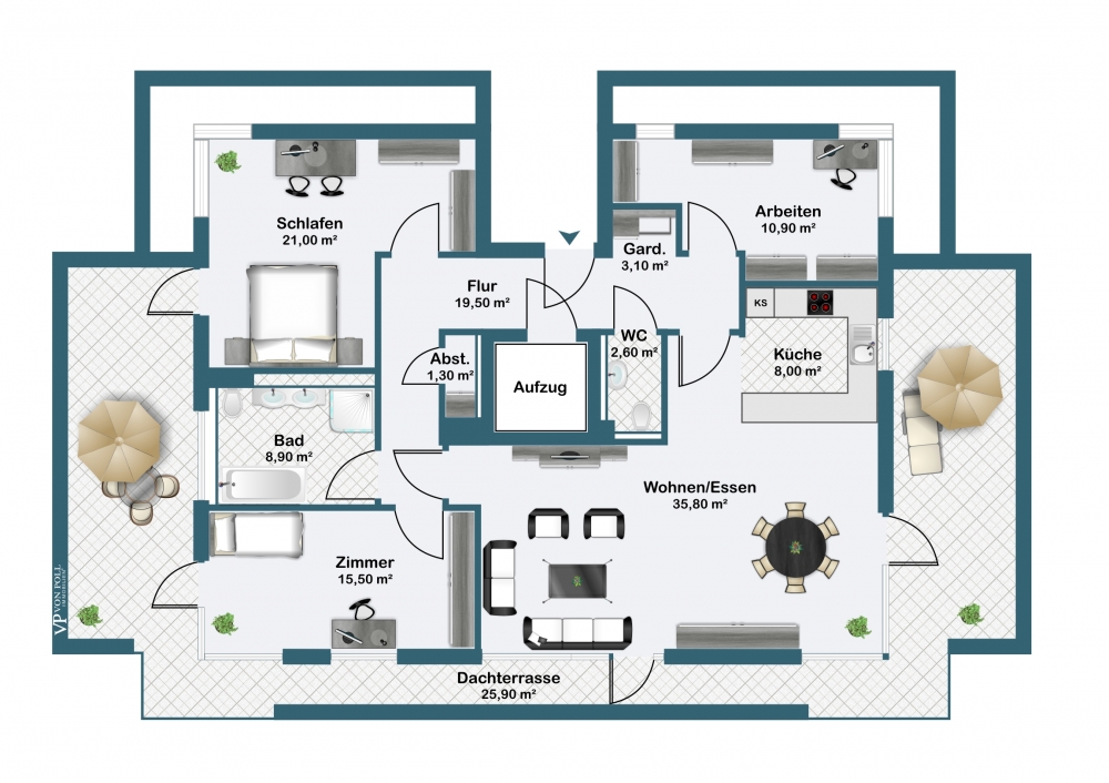 Penthousewohnung  mit umlaufender Terrasse, Turmbergblick und 2 TG Plätzen - Karlsruhe / Durlach