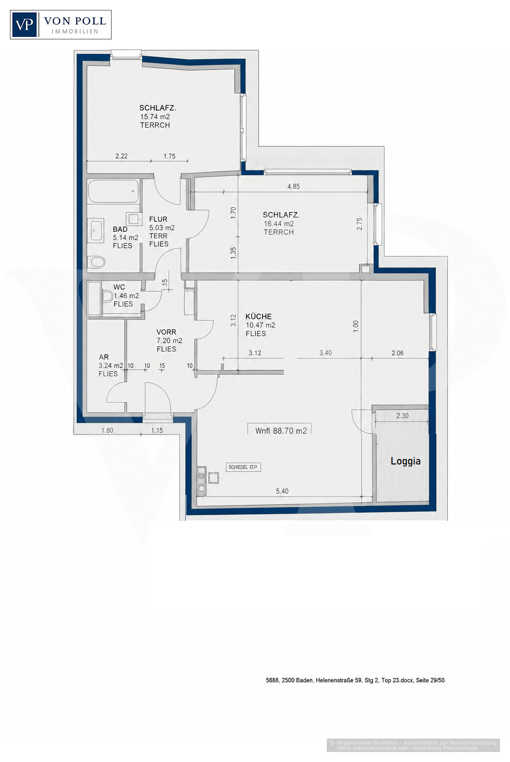 Helle Drei-Zimmer-Wohnung mit Loggia  in Baden