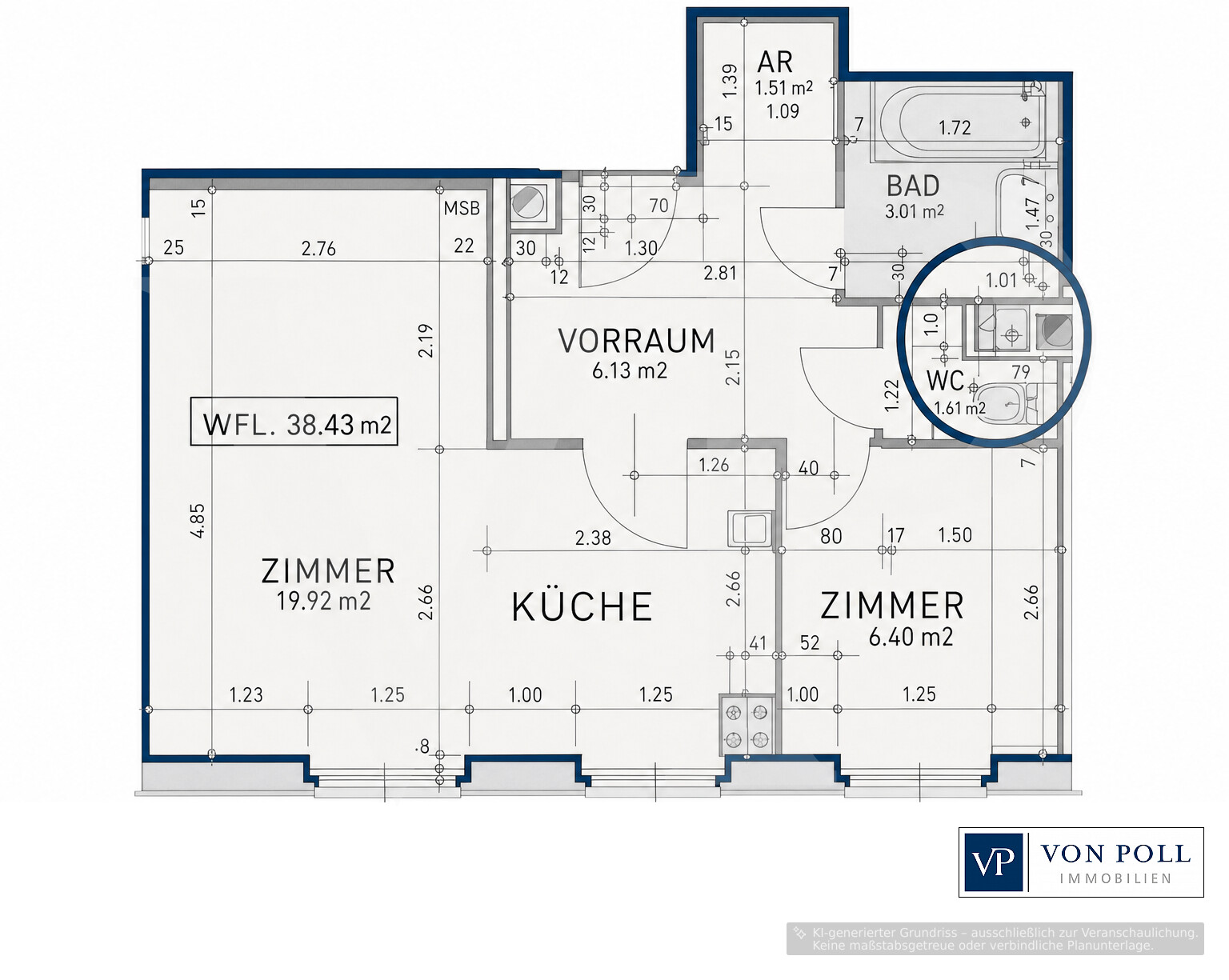 1,5 Zimmer im Dritten