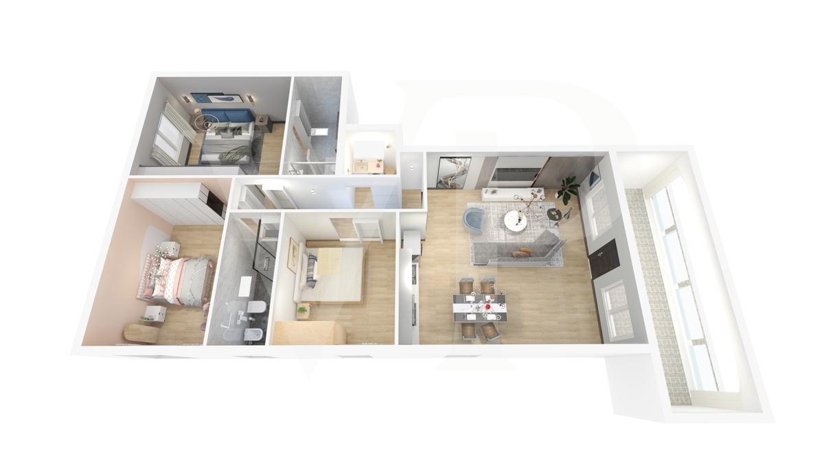 Neue geräumige Drei-Zimmer-Wohnung im ersten Stock mit privatem Garten