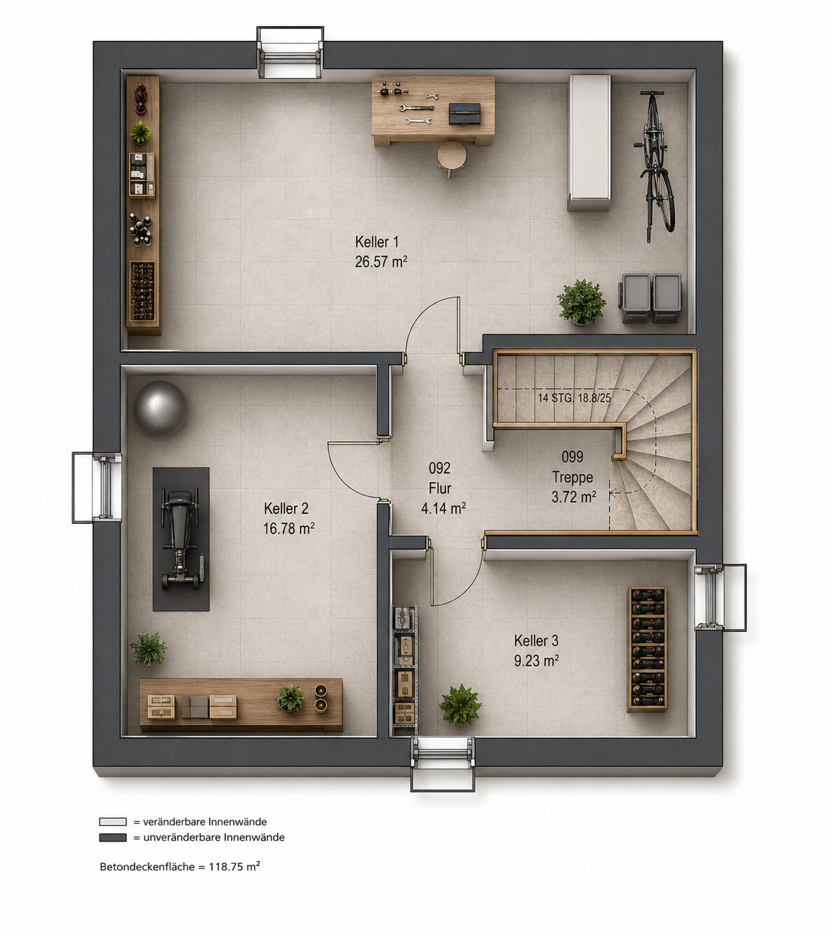 Vollunterkellerung Grundriss Double 10