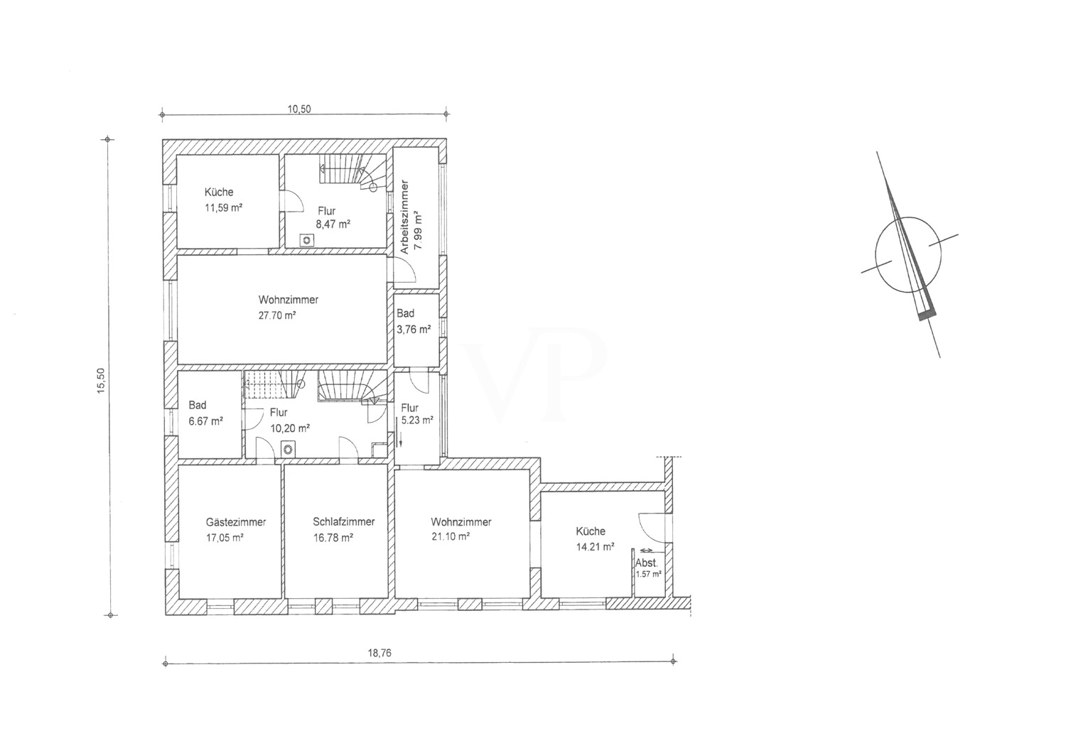Grundriss OG Wohnhaus mit Bemaßung