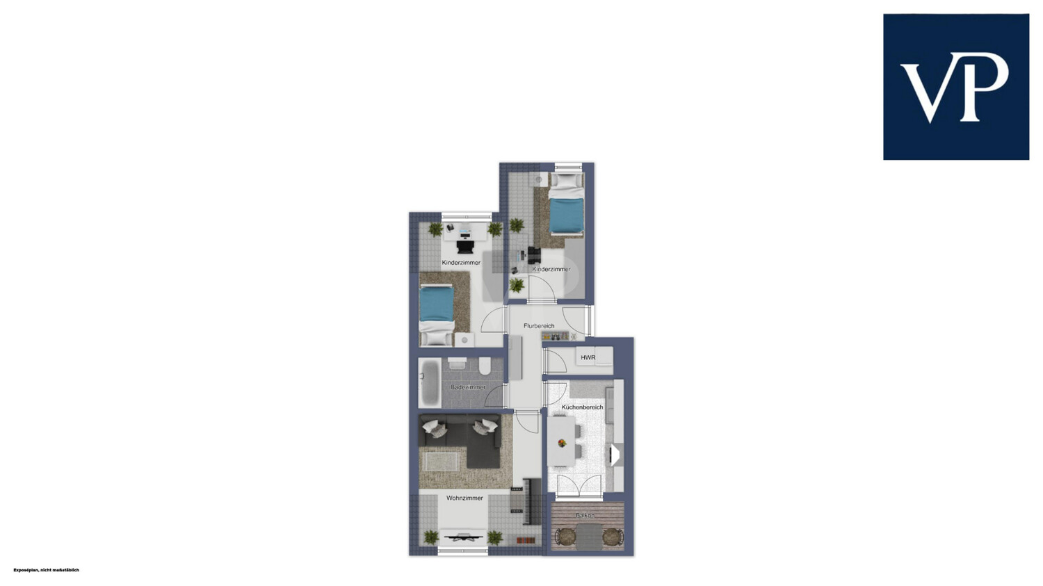 Grundriss 2.OG mit Einrichtungsbeispiel