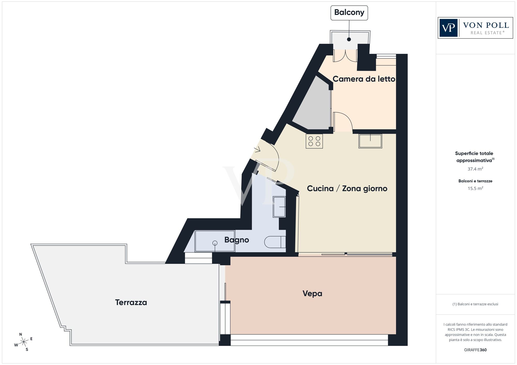 Hübsche Zwei-Zimmer-Design-Wohnung mit Südterrasse