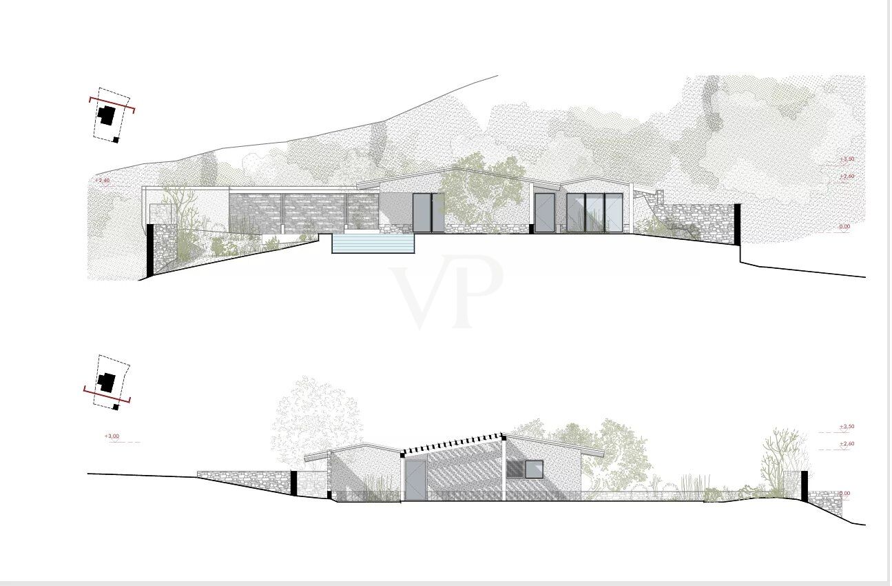 Baugrundstück mit genehmigtem Projekt für Villa mit Pool und Meerblick