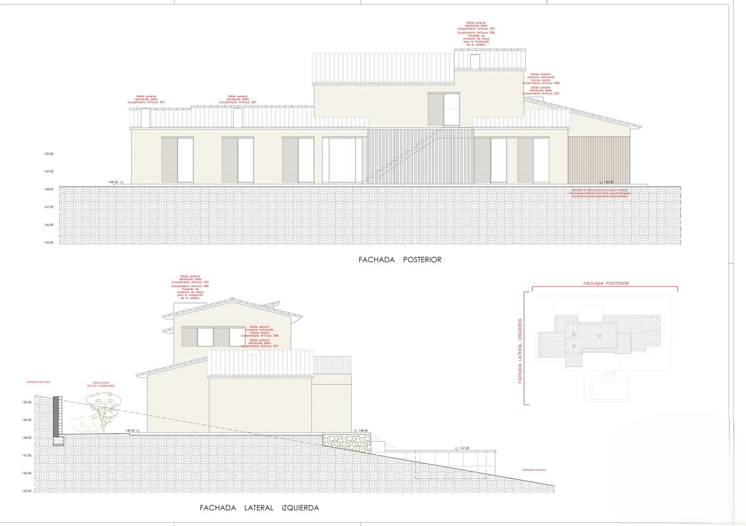 Fachada posterior y izquierda lateral